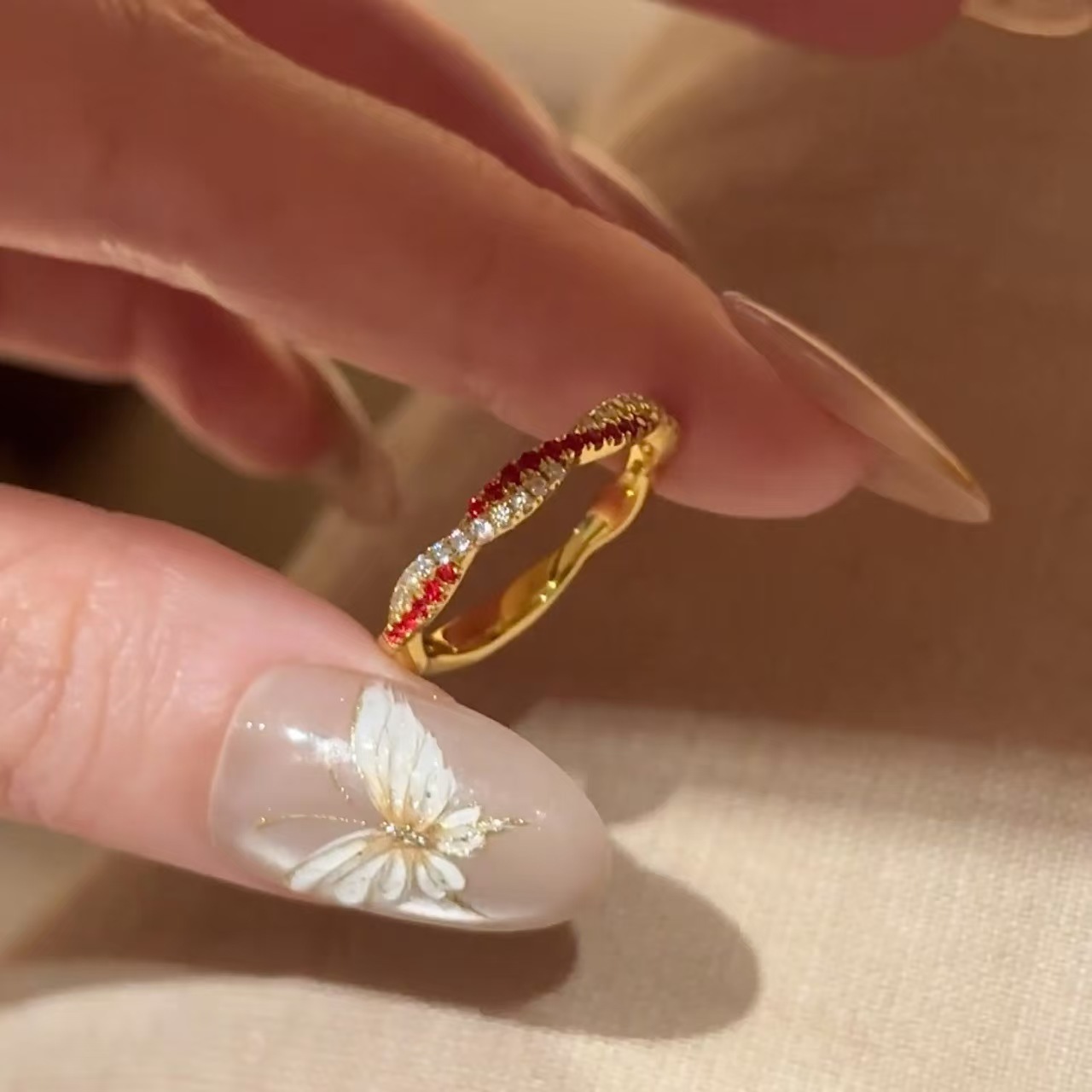 Personalized Two Birthstone Twisted Wave Ring Custom Wavy Promise Ring Interlocking Wave Gemstone Statement Ring -  NameNecklaceUK