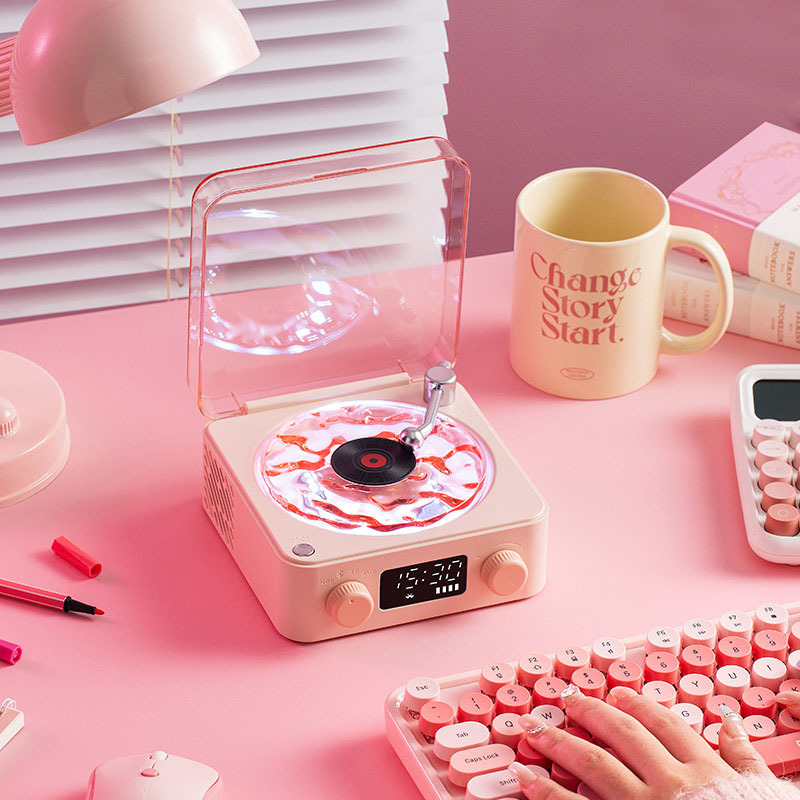 Gifts for Her Retro Mini TurntaRetro Mini Wave Turntable White Noise Machine & Bluetooth Speaker - 7 Colors, 4 Soothing Sounds, RGB/Breathing LED Bedside Night Light/Clock Waves Vinyl Speaker - NameNecklaceUK