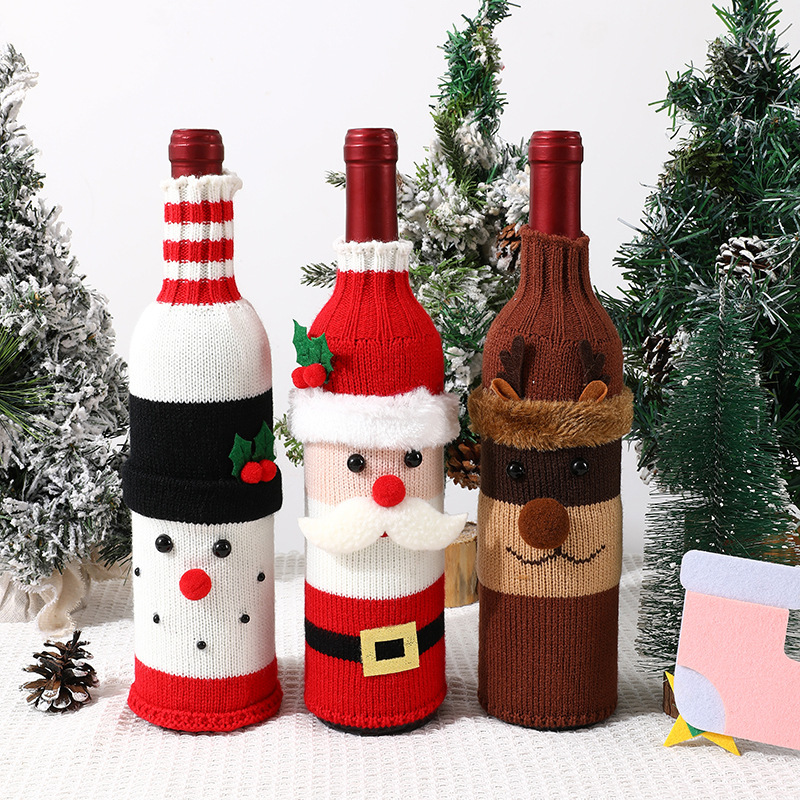Knitted Christmas Wine Bottle Covers Set of 3 Christmas Character Decor Santa, Snowman & Reindeer Decor Reusable Xmas Table Decor Gift -  NameNecklaceUK