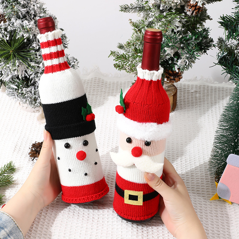 Knitted Christmas Wine Bottle Covers Set of 3 Christmas Character Decor Santa, Snowman & Reindeer Decor Reusable Xmas Table Decor Gift -  NameNecklaceUK