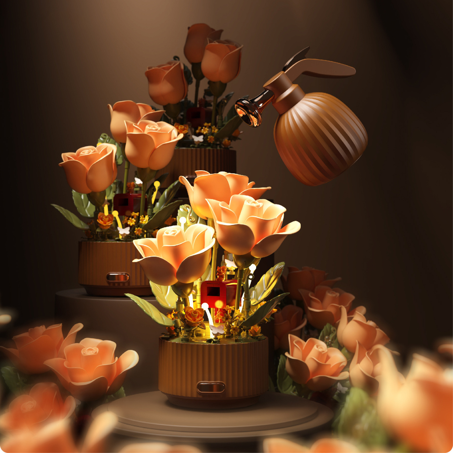 Dynamic Interactive Building Block Rose Lamp Watering Bloom Model Romantic Everlasting Flower Brick Decor DIY Rose Table Gift for Her -  NameNecklaceUK