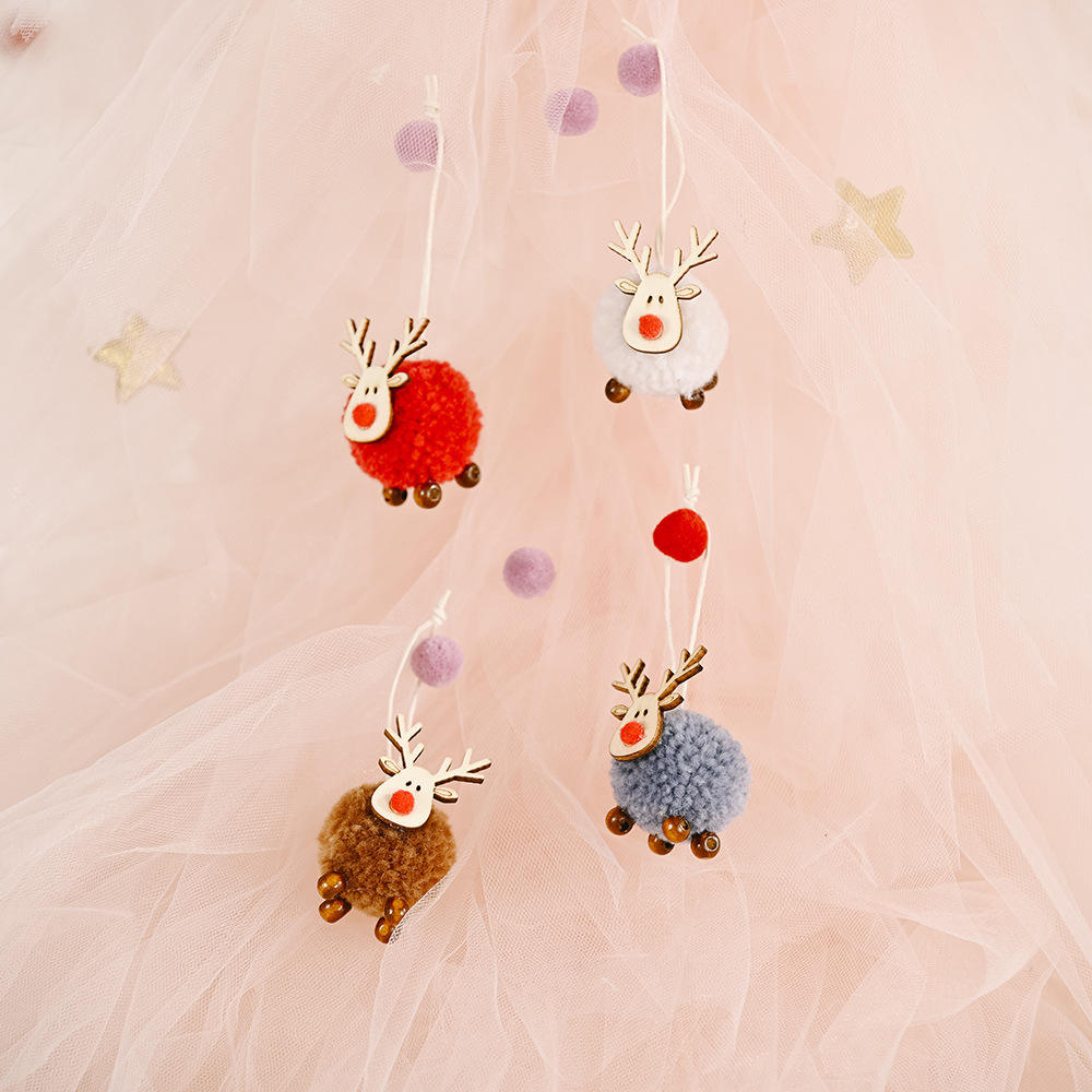 Cute Reindeer Pom-Pom Ornaments Set Adorable Wool Felt Reindeer Hanging Decoration Set of 4 Fluffy Reindeer Christmas Tree Ornaments -  NameNecklaceUK