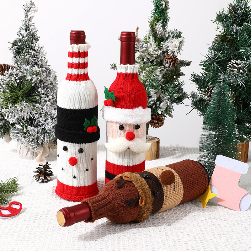 Knitted Christmas Wine Bottle Covers Set of 3 Christmas Character Decor Santa, Snowman & Reindeer Decor Reusable Xmas Table Decor Gift -  NameNecklaceUK