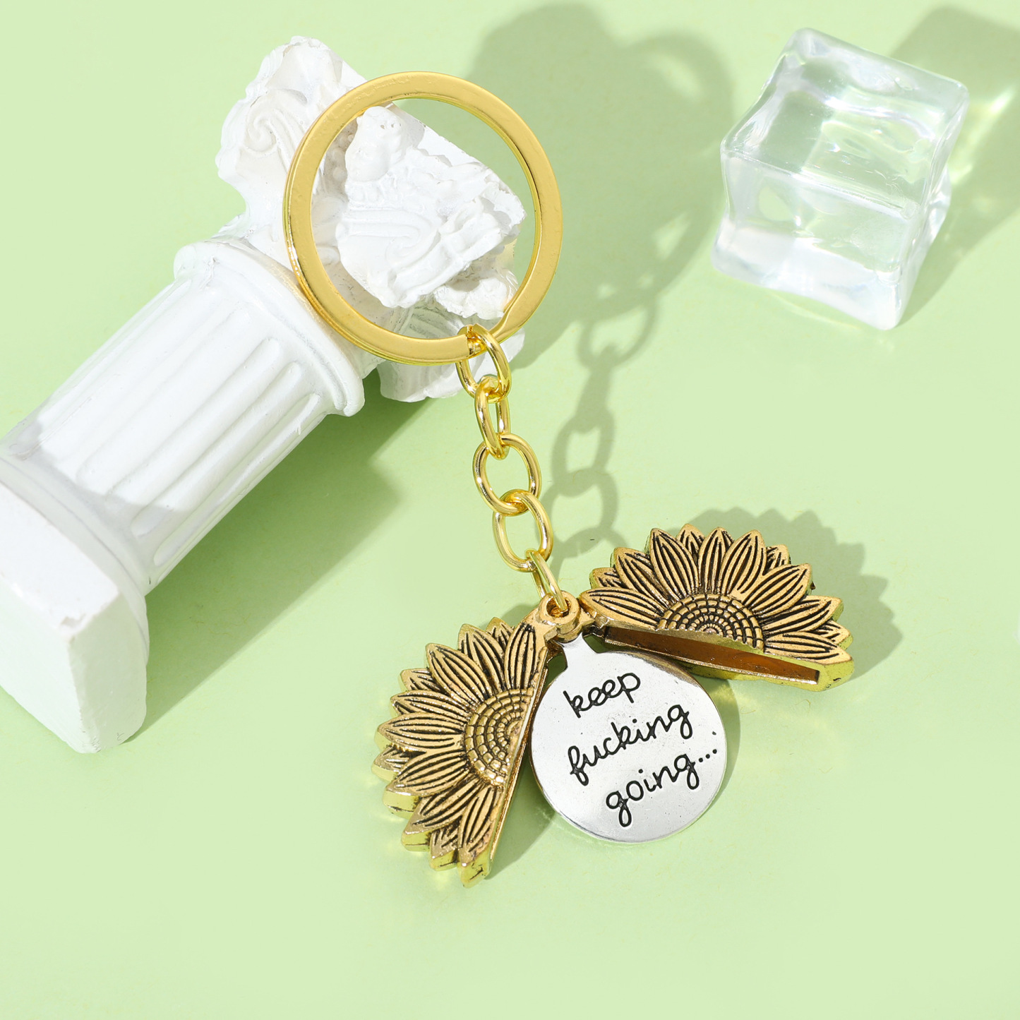 Personalized Sunflower Locket Keychain Custom Engraved Inside Neckalce Keep Going Sunflower Jewelry -  NameNecklaceUK