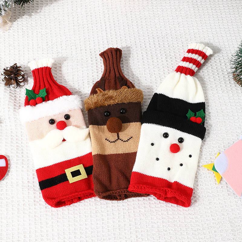 Knitted Christmas Wine Bottle Covers Set of 3 Christmas Character Decor Santa, Snowman & Reindeer Decor Reusable Xmas Table Decor Gift -  NameNecklaceUK