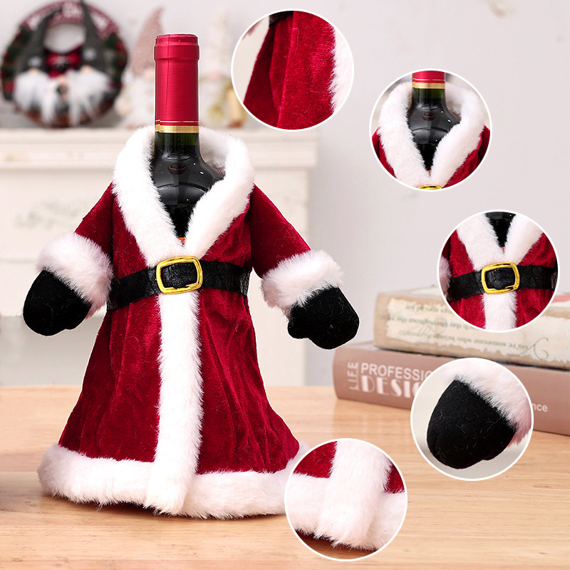 Luxury Velvet Santa Wine Bottle Covers Festive Christmas Wine Bottle Dress-Up Set Plush Santa Wine & Champagne Bottle Covers