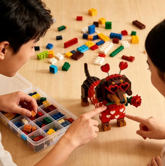 Valentine's Day Gifts Exclusive Dachshund Building Block Set Romantic Puppy Themed DIY Brick Set for Him or Her -  NameNecklaceUK
