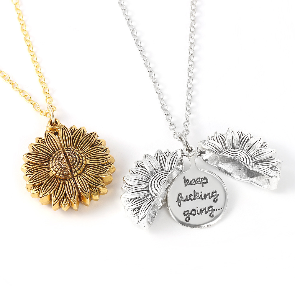 Personalized Sunflower Locket Keychain Custom Engraved Inside Neckalce Keep Going Sunflower Jewelry -  NameNecklaceUK