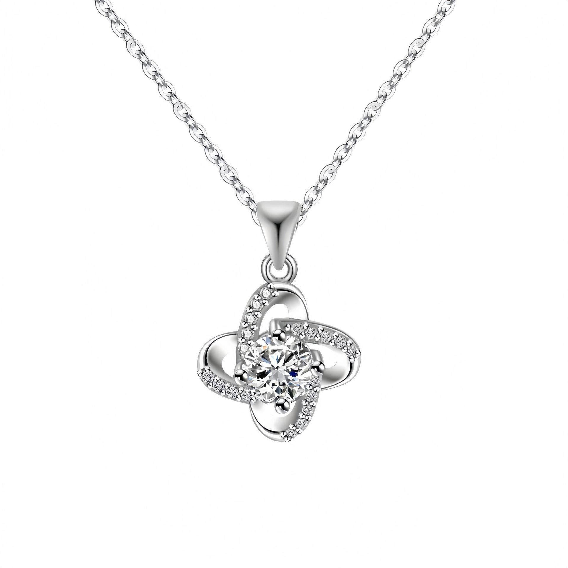 Mother's Day Gifts 925 Sterling Silver Lucky Clover Necklace for Mum with Cubic Zirconia and Gold Plating Elegant Four-Leaf Clover Pendant