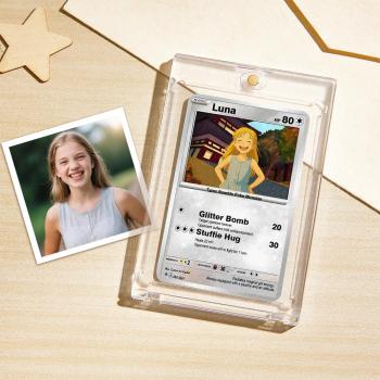 Custom POKE Girl Card from Photo - Cute Personalized Cartoon Portrait - Fun Gift for Kids -  NameNecklaceUK