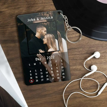Custom Calendar Keychain with Photo&Text Valentine's Day Gift for Her/Him