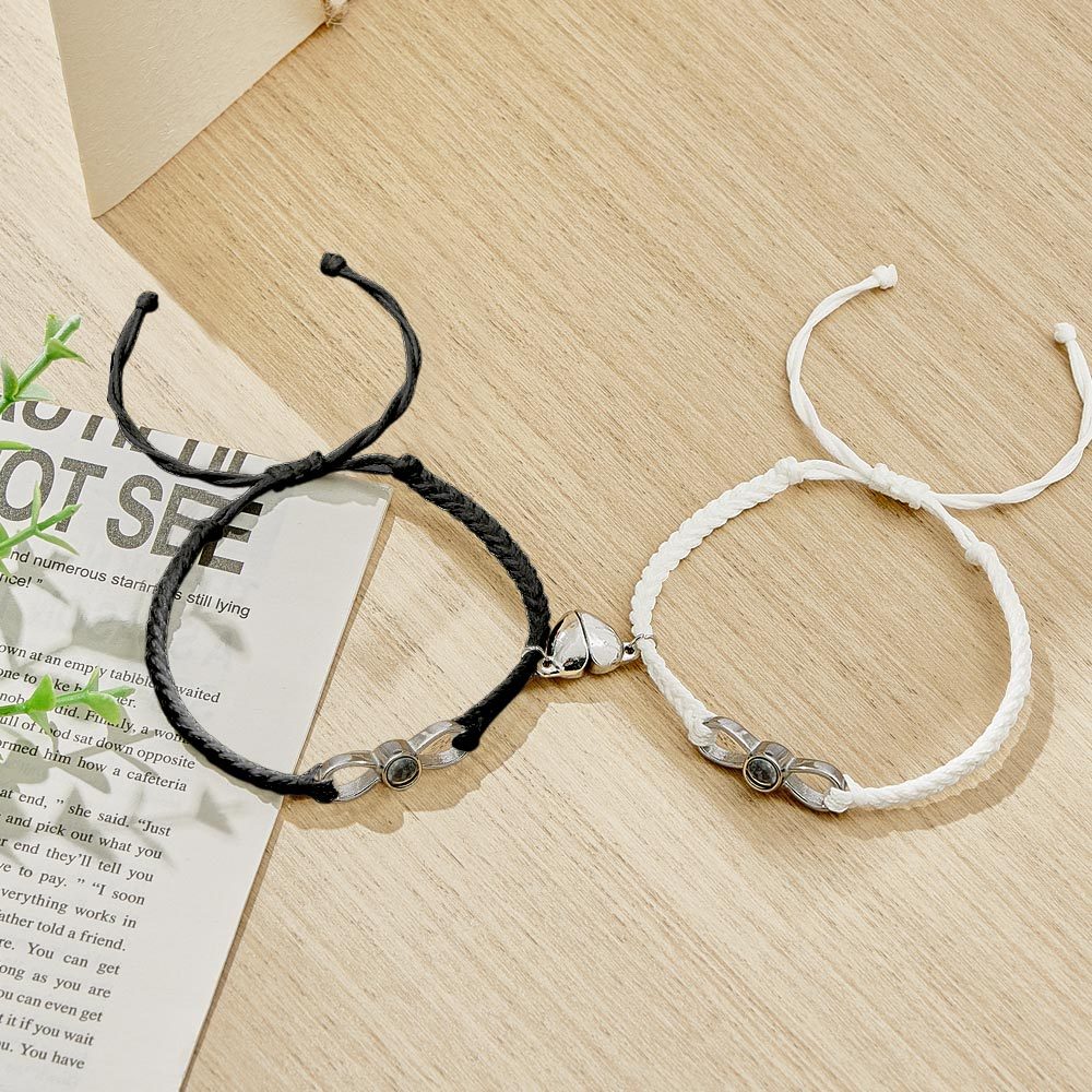 Custom Photo Projection Bracelet Woven Heart Magnetic Bracelet Gift for Couple - yournamenecklaceuk