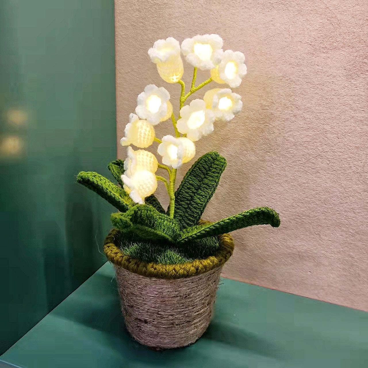Crochet Handmade Lily Potted Plant Light Lamp, Lilies of the Valley,Finished Product,Knitted Flower Decoration,3 flash modes girlfriend gift - yournamenecklaceuk