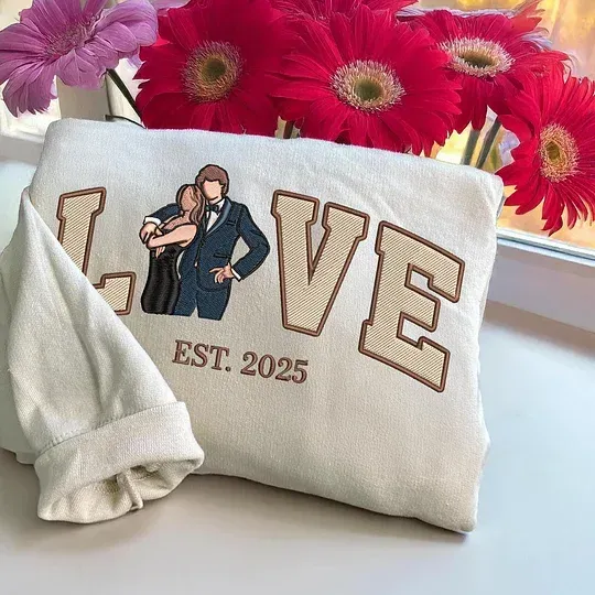 Personalized Embroidered Photo Couple LOVE Est Year Sweatshirt/Hoodie -  NameNecklaceUK