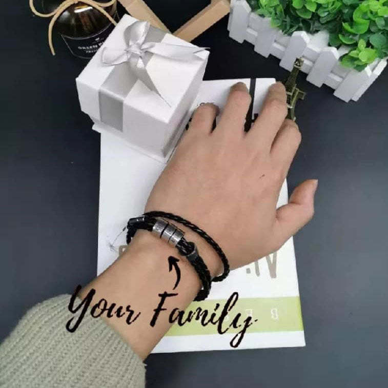 Men's Leather Bracelet Custom Engraved Bracelet Black Leather Beads Bracelet Small Custom Bead for Him 1-6 Charms