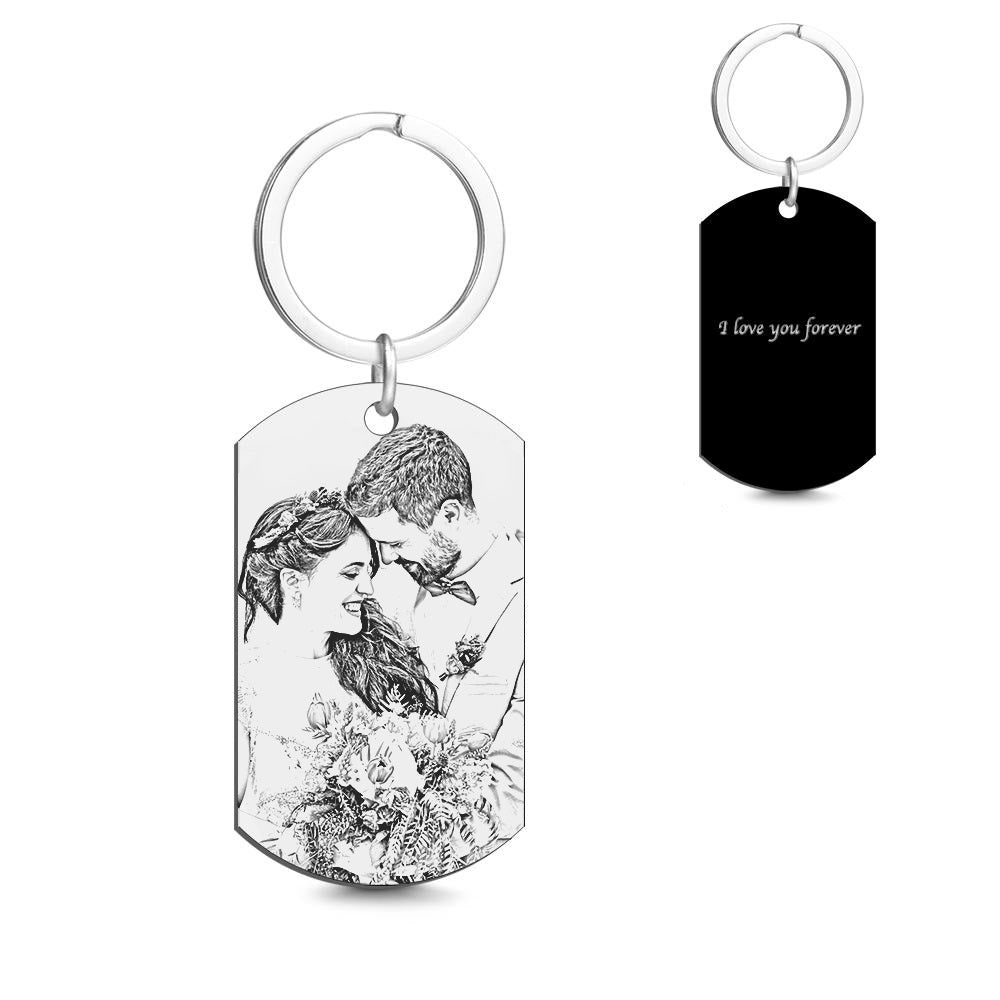 Personalized Engraved Photo Dog Tag Keychain Wedding Day Gift