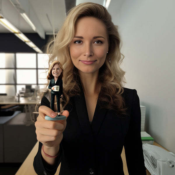 Female Business Christmas Gift Custom Bobblehead Gift World's Best Boss Holding A Water Glass - yournamenecklaceuk