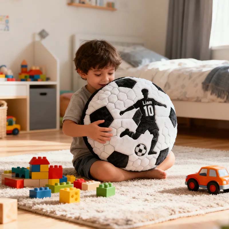 Personalized Name and Number Soccer Pillow Custom Jersey Silhouette Sports Cushion Gift for Kids