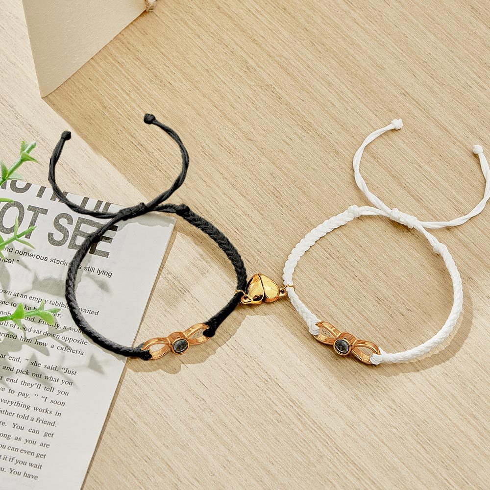 Custom Photo Projection Bracelet Woven Heart Magnetic Bracelet Gift for Couple - yournamenecklaceuk