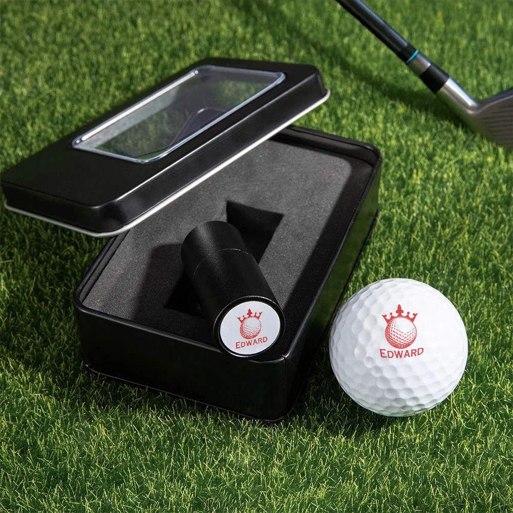 Personalized Monogrammed Initial Golf Ball Stamp with Metal Storage Box Birthday Father's Day Gift for Golf Player - namenecklace