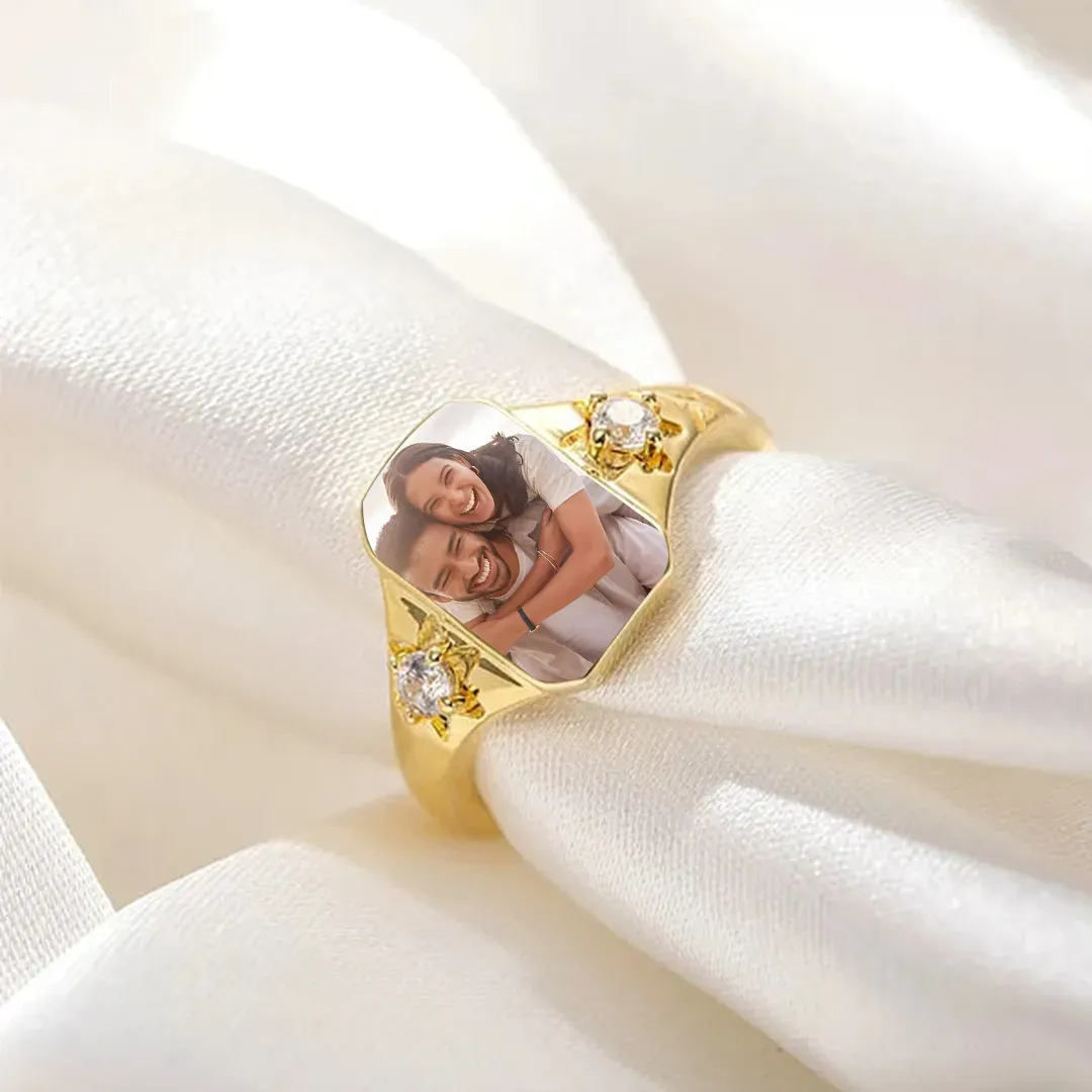 Mother's Day Gifts Custom Photo Birthstone Ring Personalized Birthstone Photo Ring 2 Birthstone Colors Custom Jewelry Perfect Gift for Her -  NameNecklaceUK