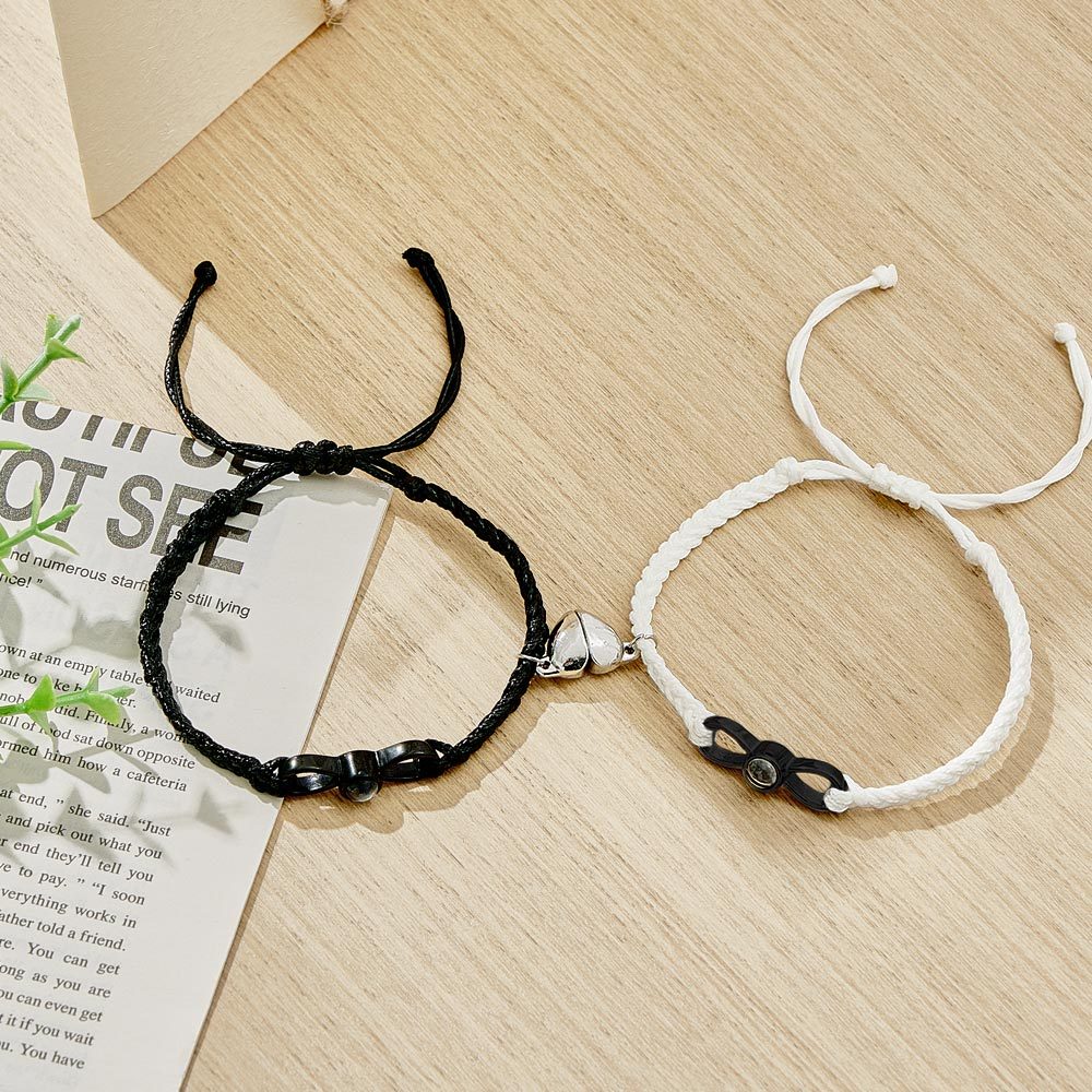 Custom Photo Projection Bracelet Woven Heart Magnetic Bracelet Gift for Couple - yournamenecklaceuk