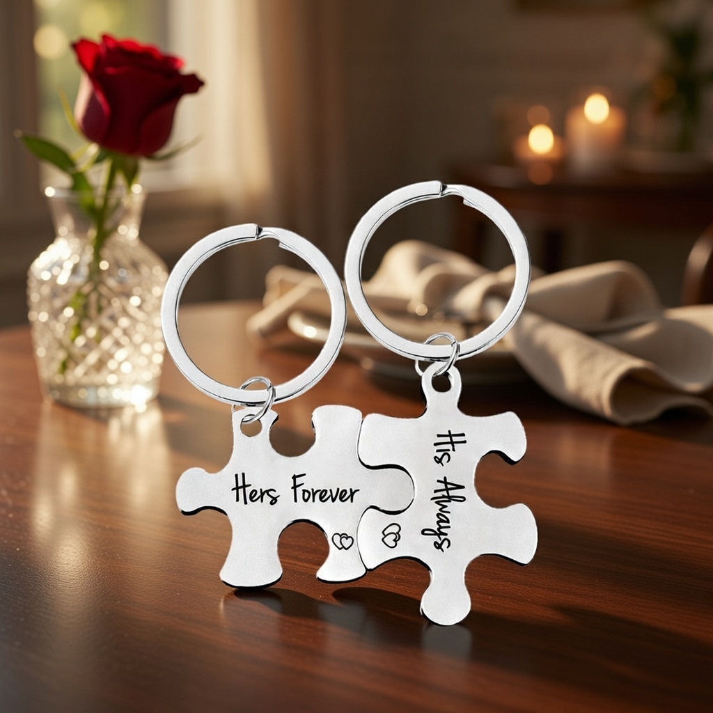 Romantic Matching Puzzle Piece Keychain Set Engraved With His Queen And Her King Perfectly Interlocking Pieces That Symbolize Two Halves Of a Whole -  NameNecklaceUK
