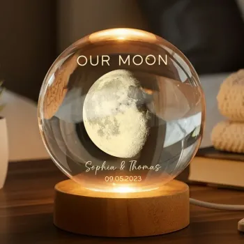 Personalized Our Moon Special Day Crystal Ball LED Night Light Custom Moon Phase Night Light for Couples Romantic Anniversary Gift Valentine's Day Gifts -  NameNecklaceUK