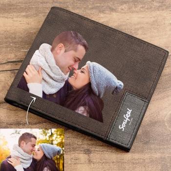 Men's Bifold Custom Inscription Photo Wallet - Coffee Leather - yournamenecklaceuk