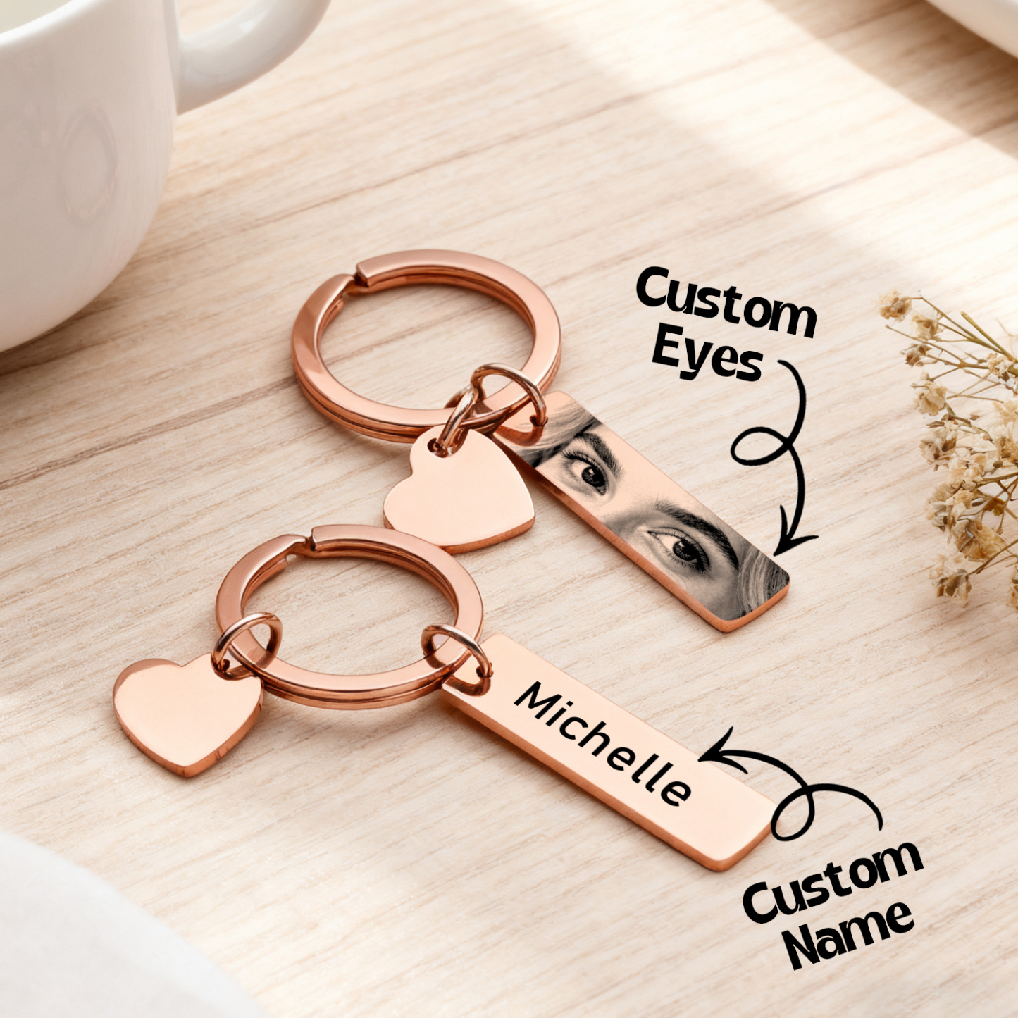 Eye Keychain With Heart-Shaped Pendant Engraved Keychain Photo Keychain Best Gift For Her -  NameNecklaceUK