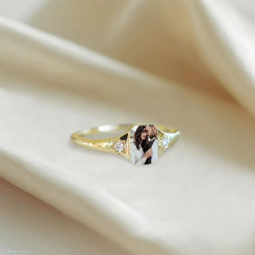 Mother's Day Gifts Custom Photo Birthstone Ring Personalized Birthstone Photo Ring 2 Birthstone Colors Custom Jewelry Perfect Gift for Her -  NameNecklaceUK