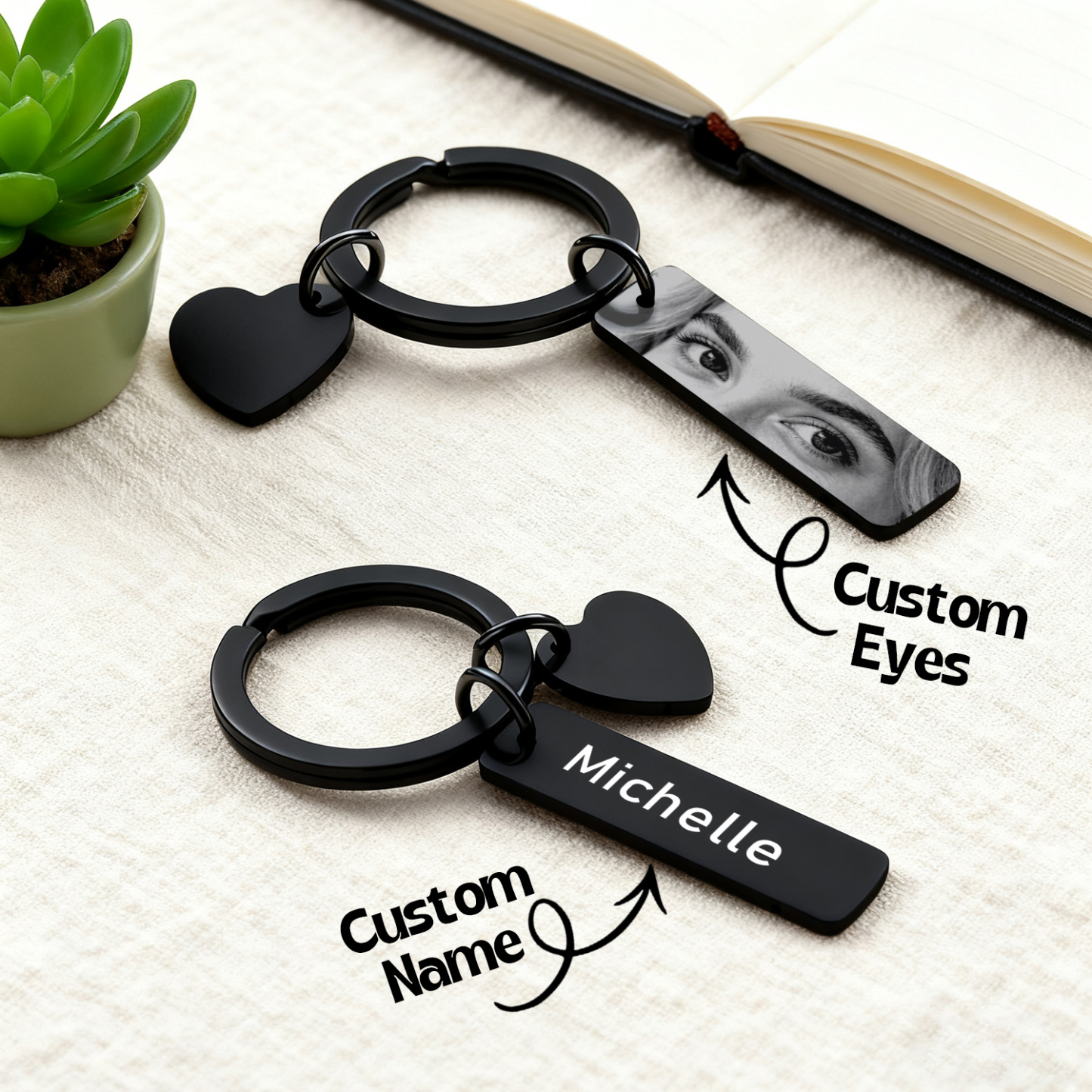 Eye Keychain With Heart-Shaped Pendant Engraved Keychain Photo Keychain Best Gift For Her -  NameNecklaceUK