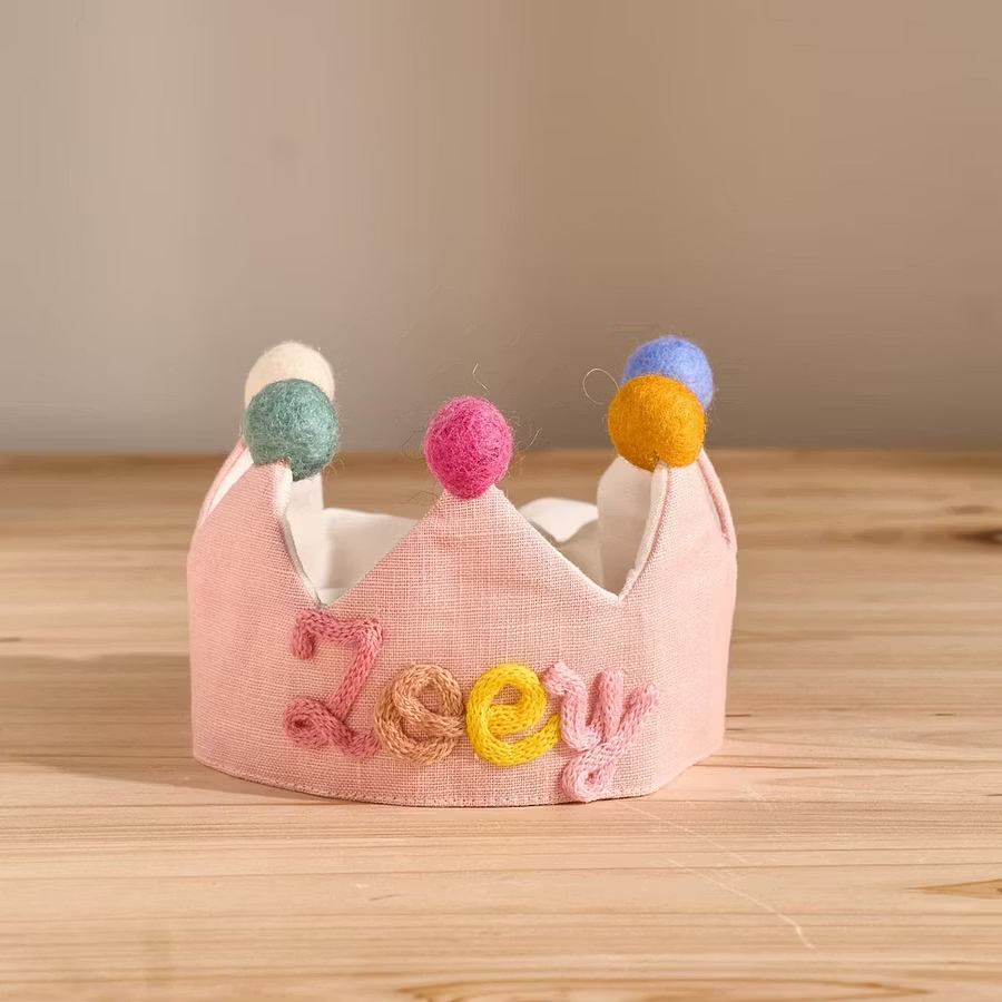 Custom Name Linen Birthday Crown Personalized Toddler Linen Birthday Crown  Embroidered Kids Photo Prop -  NameNecklaceUK