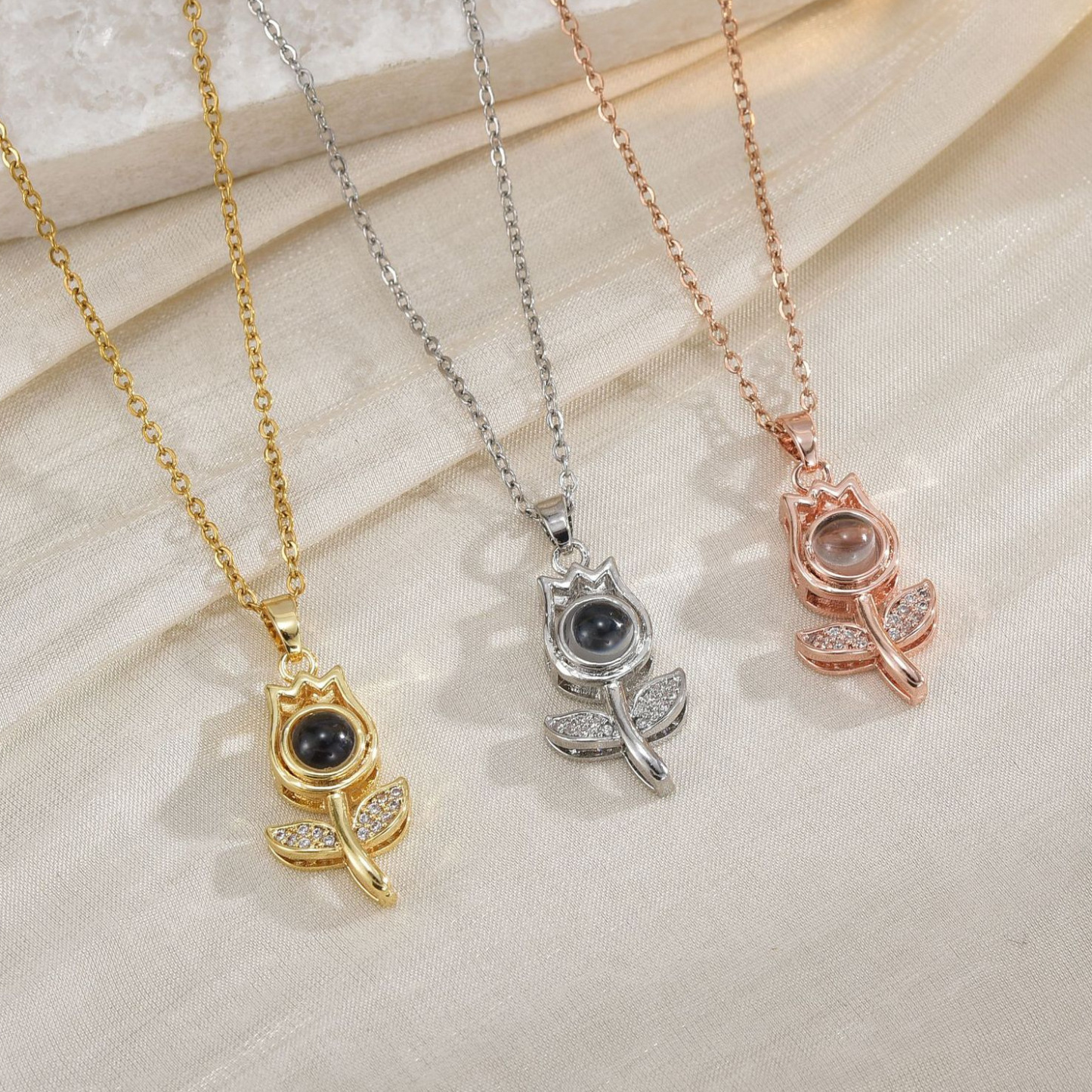 Custom Rose Projection Necklace, Memorial Necklace ,Personalized Memorial Photo Pendant,Picture Necklace,925 Silver Necklace,Gift For Her,N7 -  NameNecklaceUK