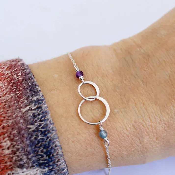 Custom Mother & Daughter Heart Bracelet –  Personalized Birthstone Jewelry Gift for Mom and Daughter -  NameNecklaceUK