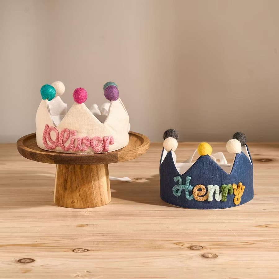 Custom Name Linen Birthday Crown Personalized Toddler Linen Birthday Crown  Embroidered Kids Photo Prop -  NameNecklaceUK