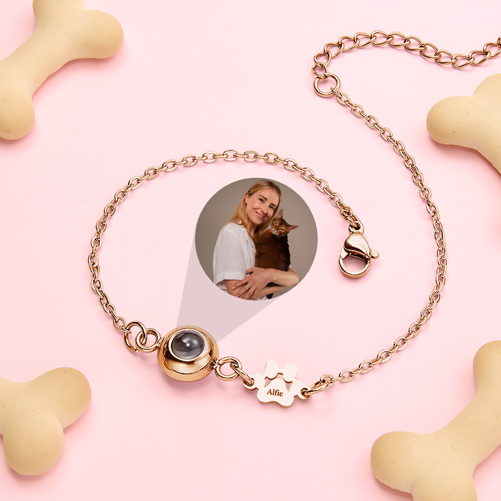 Pet Name Bracelet with Photo, Personalized Pet Projection Bracelet for Women, Pet Lover Gift -  NameNecklaceUK