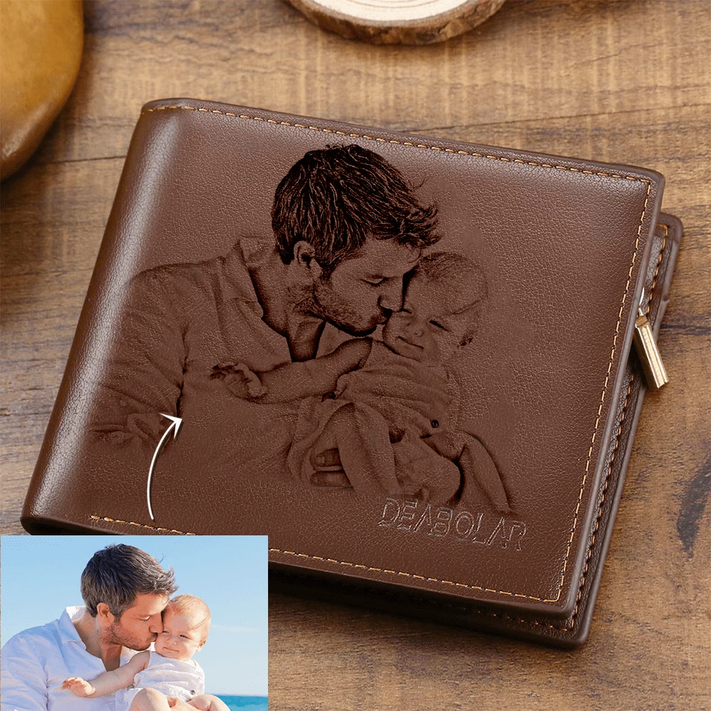 Custom Photo Men's Trifold Wallet Brown For Dad