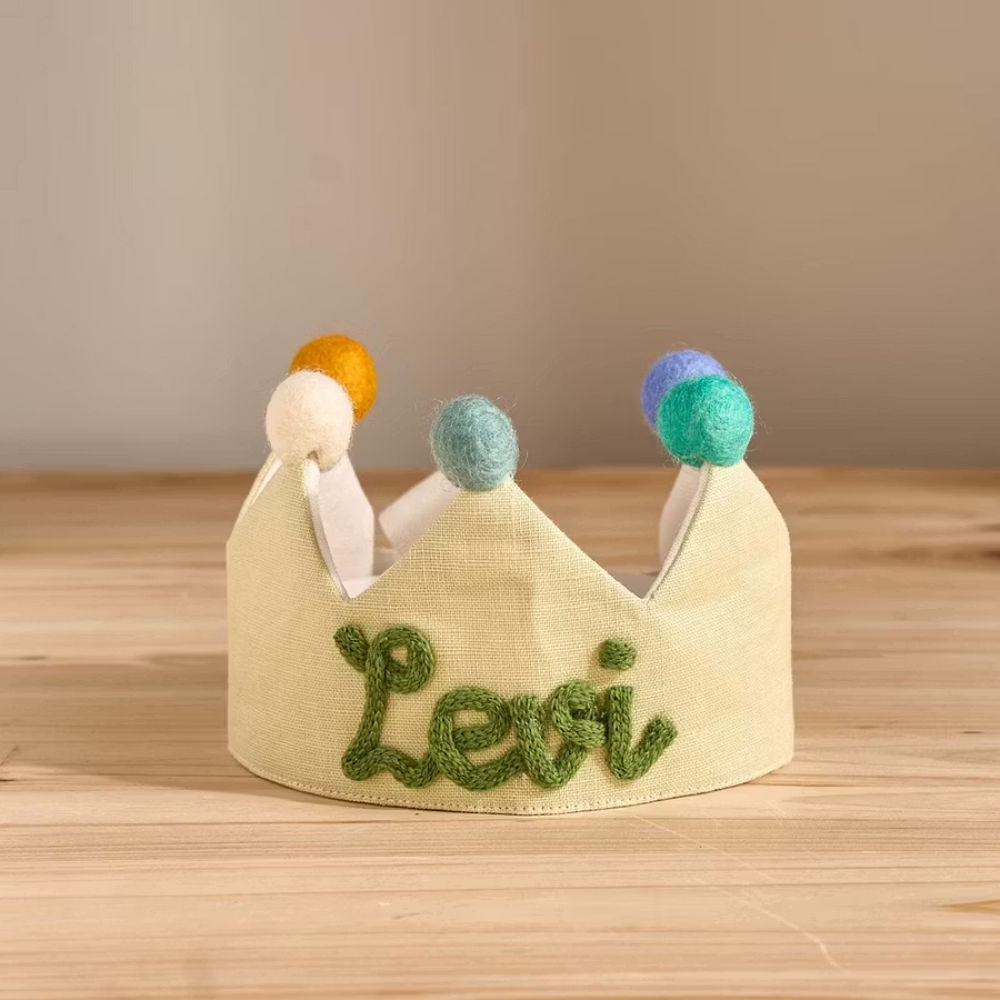 Custom Name Linen Birthday Crown Personalized Toddler Linen Birthday Crown  Embroidered Kids Photo Prop -  NameNecklaceUK