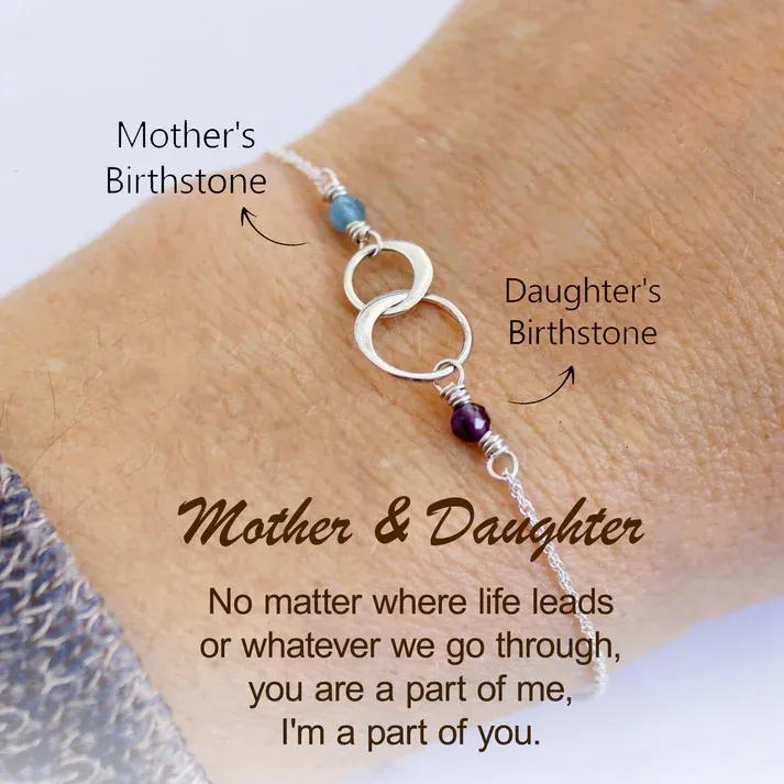 Custom Mother & Daughter Heart Bracelet –  Personalized Birthstone Jewelry Gift for Mom and Daughter -  NameNecklaceUK