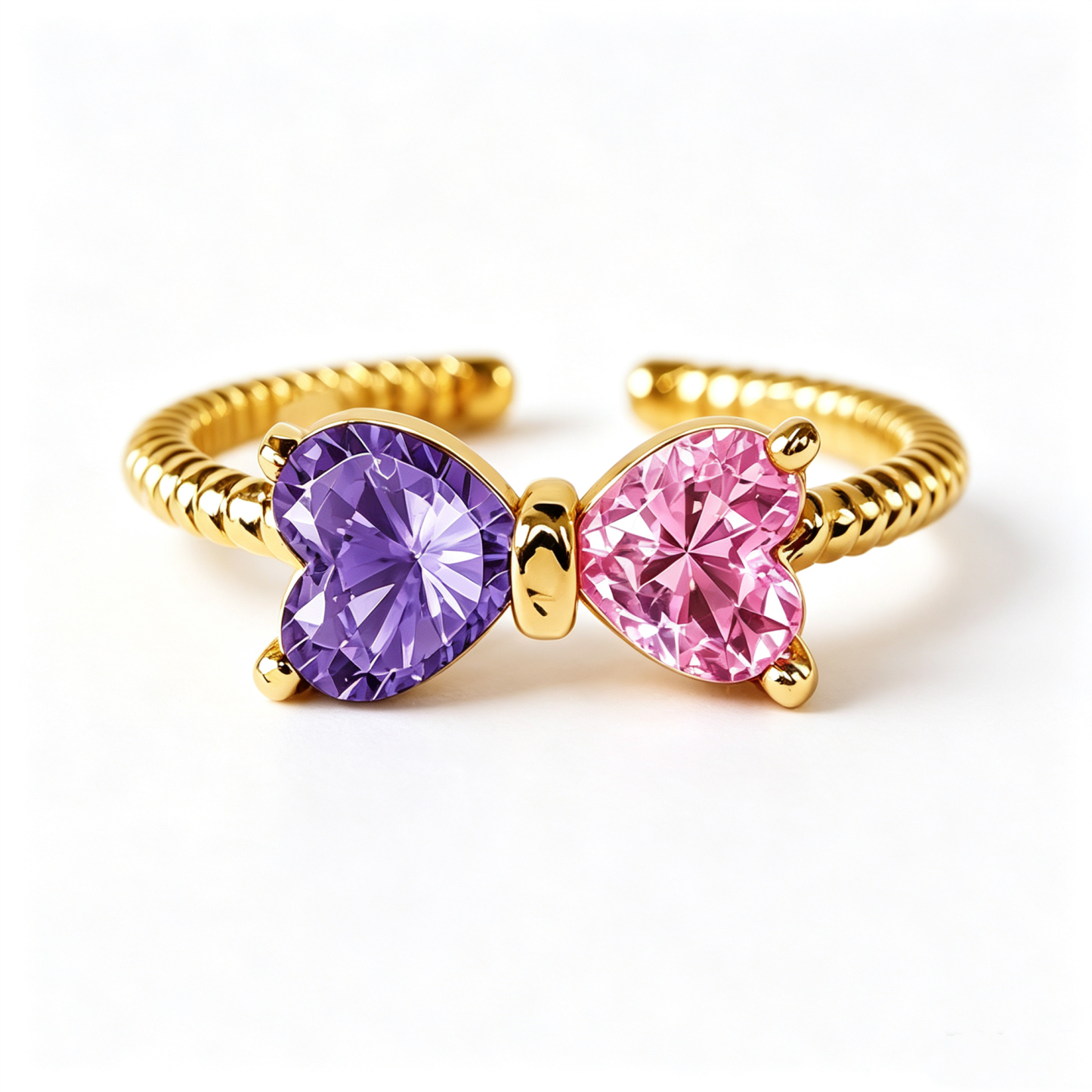 Personalized Heart Birthstones Bow Ring Custom Two Heart Birthstone Ring Adjustable Bow Knot Best Friend Gift -  NameNecklaceUK