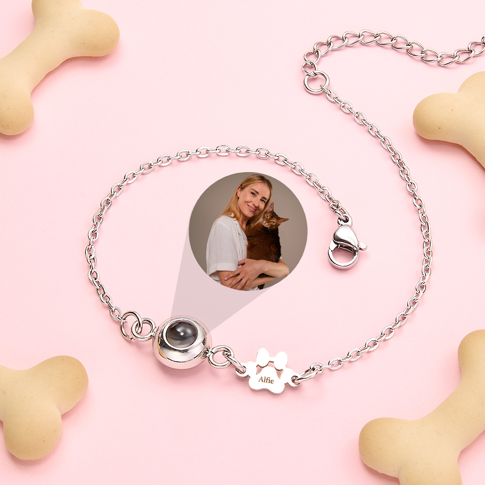 Pet Name Bracelet with Photo, Personalized Pet Projection Bracelet for Women, Pet Lover Gift -  NameNecklaceUK