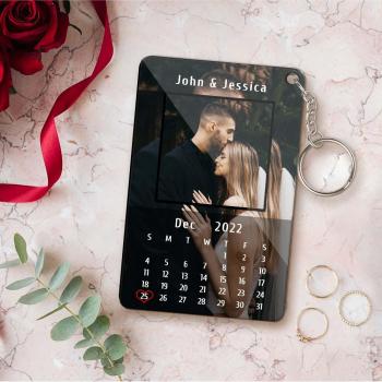 Custom Calendar Keychain with Photo&Text Valentine's Day Gift for Her/Him