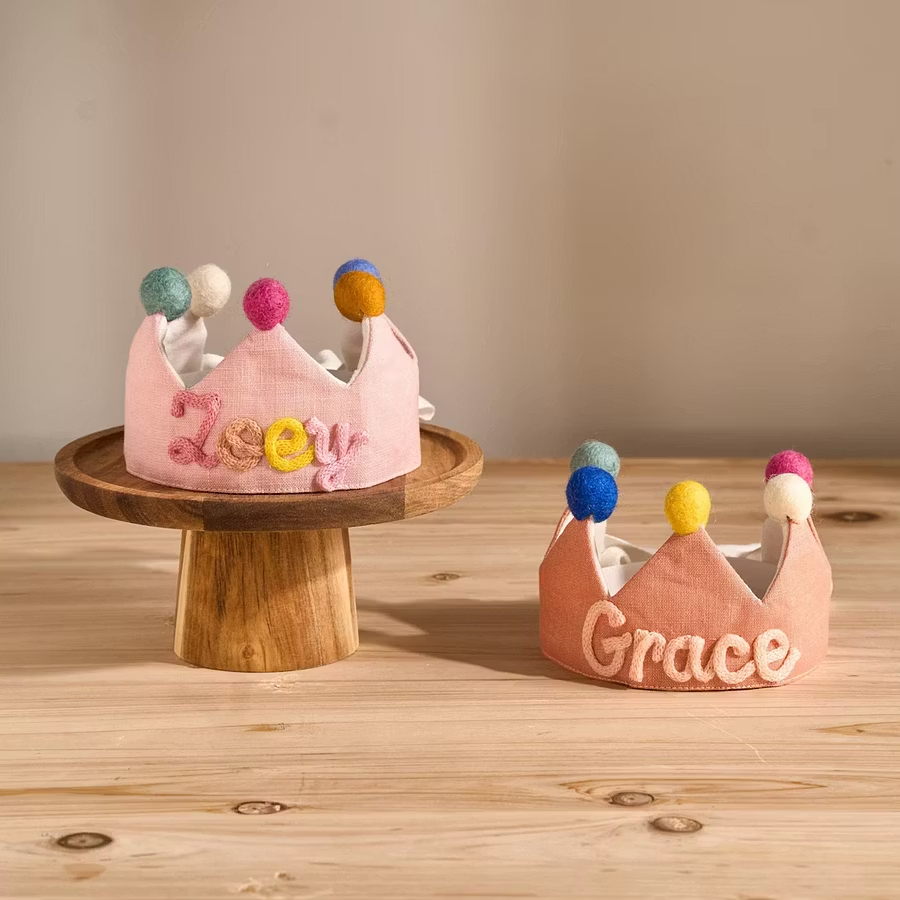 Custom Name Linen Birthday Crown Personalized Toddler Linen Birthday Crown  Embroidered Kids Photo Prop -  NameNecklaceUK