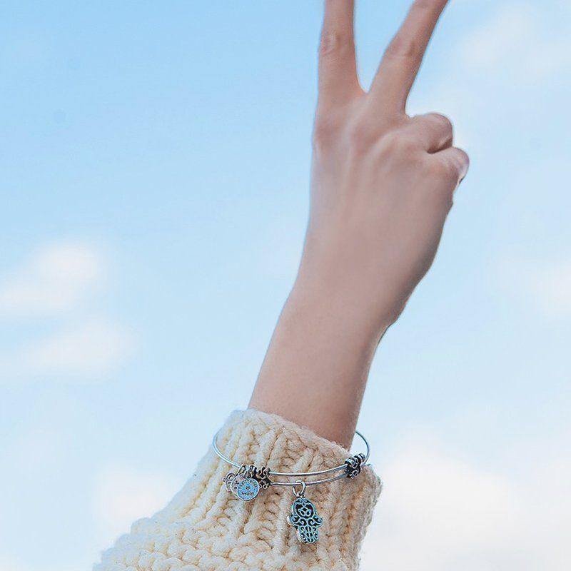 Hamsa Hand Charm Bangle - yournamenecklaceuk