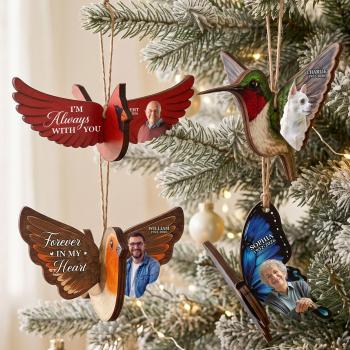 Personalized Photo Memorial Wooden Ornament Custom Cardinal Butterfly Hummingbird Robin Remembrance Christmas Hanging Gift Sympathy Gift -  NameNecklaceUK
