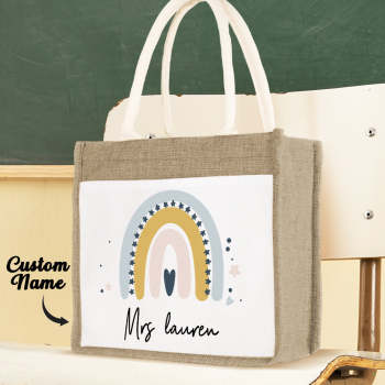 Personalized Teacher Bag Large Jute Bag Gift for Teacher - yournamenecklaceuk