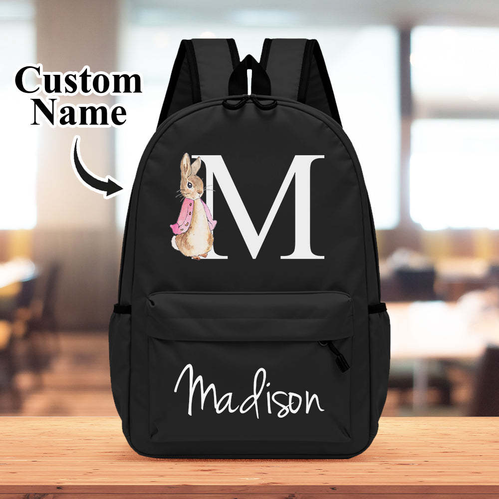 Personalised Name Initial Backpack with Rabbit Design Girls Boys Kids School Bag Back to School Gifts - yournamenecklaceuk