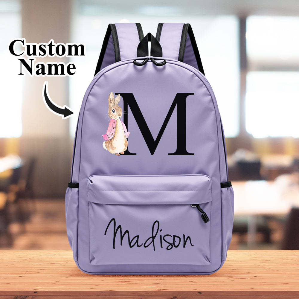 Personalised Name Initial Backpack with Rabbit Design Girls Boys Kids School Bag Back to School Gifts - yournamenecklaceuk