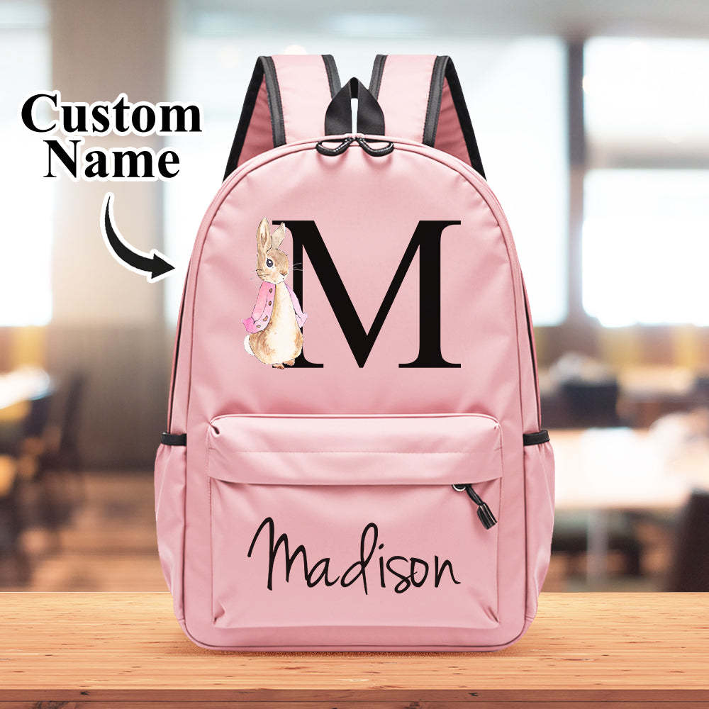 Personalised Name Initial Backpack with Rabbit Design Girls Boys Kids School Bag Back to School Gifts - yournamenecklaceuk